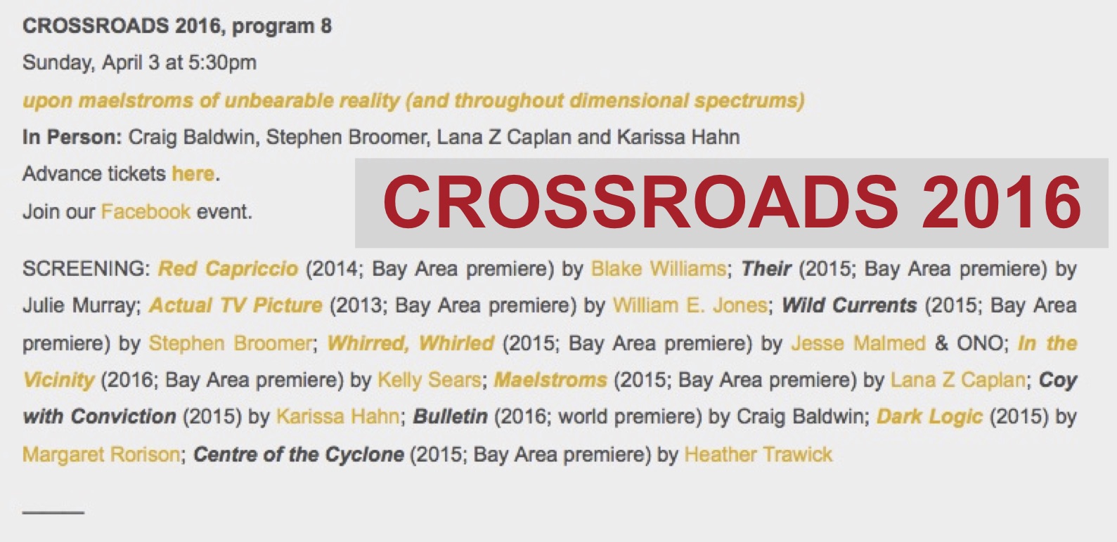 Crossroads SF 16 pgm